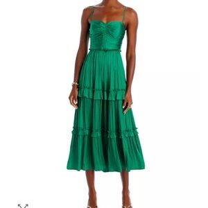 AQUA Ruched Ruffled Midi Dress
